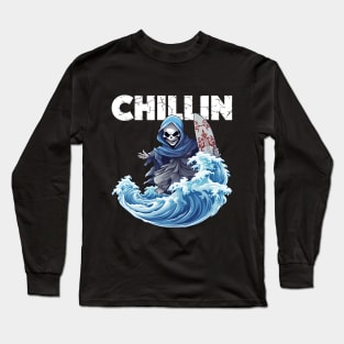 Skeleton Surfer - Chillin (White Lettering) Long Sleeve T-Shirt